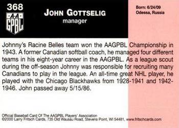 2000 Fritsch AAGPBL Series 3 #368 Johnny Gottselig Back