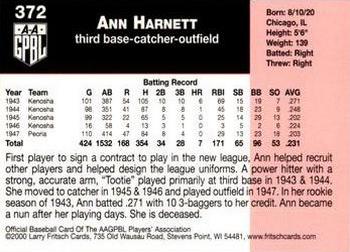 2000 Fritsch AAGPBL Series 3 #372 Ann Harnett Back