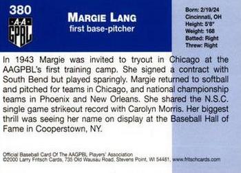 2000 Fritsch AAGPBL Series 3 #380 Margie Lang Back