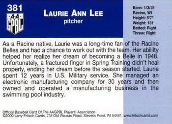 2000 Fritsch AAGPBL Series 3 #381 Laurie Lee Back