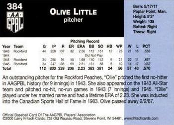 2000 Fritsch AAGPBL Series 3 #384 Ollie Little Back