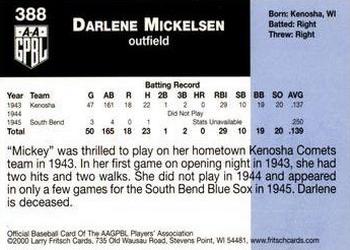 2000 Fritsch AAGPBL Series 3 #388 Mickey Mickelsen Back
