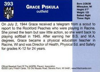 2000 Fritsch AAGPBL Series 3 #393 Grace Piskula Back