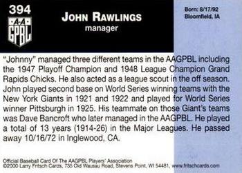 2000 Fritsch AAGPBL Series 3 #394 Johnny Rawlings Back