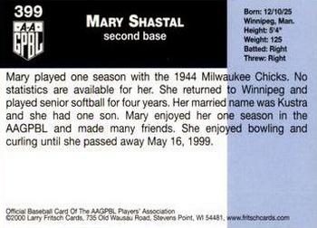 2000 Fritsch AAGPBL Series 3 #399 Mary Shastal Back