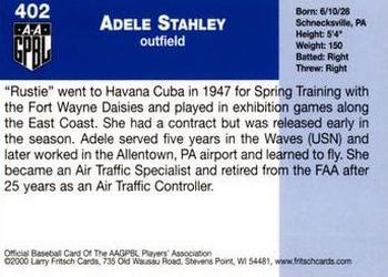 2000 Fritsch AAGPBL Series 3 #402 Adele Stahley Back