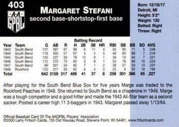 2000 Fritsch AAGPBL Series 3 #403 Marge Stefani Back