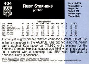 2000 Fritsch AAGPBL Series 3 #404 Ruby Stephens Back