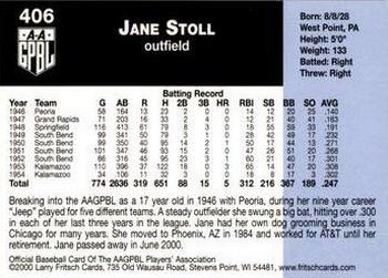 2000 Fritsch AAGPBL Series 3 #406 Jeep Stoll Back