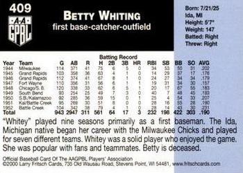 2000 Fritsch AAGPBL Series 3 #409 Betty Whiting Back