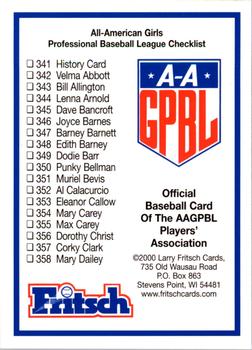 2000 Fritsch AAGPBL Series 3 #411 Checklist: 341-412 Front