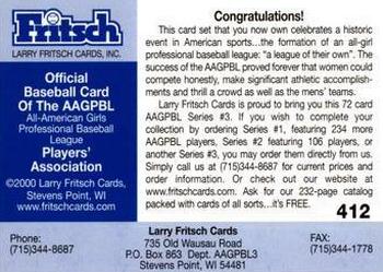 2000 Fritsch AAGPBL Series 3 #412 Logo Card Back