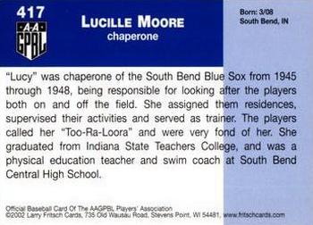 2002 Fritsch AAGPBL Update Series #417 Lucy Moore Back