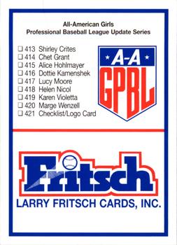 2002 Fritsch AAGPBL Update Series #421 Checklist Front