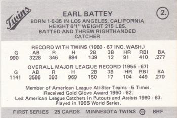 1978 Frisz Minnesota Twins #2 Earl Battey Back