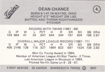 1978 Frisz Minnesota Twins #4 Dean Chance Back
