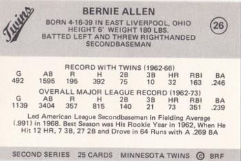 1978 Frisz Minnesota Twins #26 Bernie Allen Back