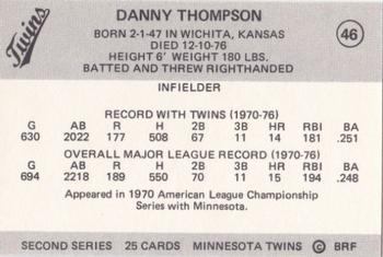 1978 Frisz Minnesota Twins #46 Danny Thompson Back