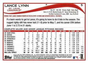 2014 Topps - Red #5 Lance Lynn Back