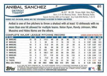 2014 Topps - Red #81 Anibal Sanchez Back