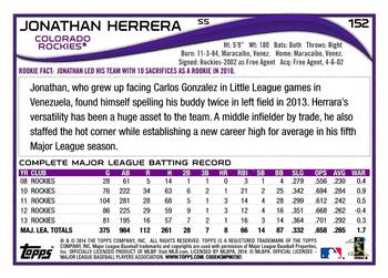 2014 Topps - Red #152 Jonathan Herrera Back