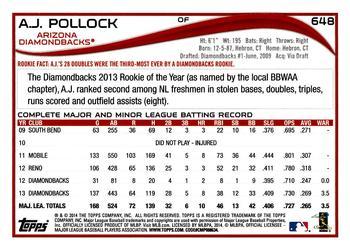 2014 Topps - Red #648 A.J. Pollock Back