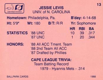 1988 Ballpark Cape Cod League Prospects #13 Jesse Levis Back