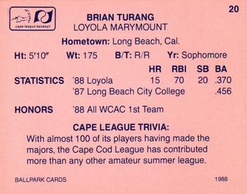 1988 Ballpark Cape Cod League Prospects #20 Brian Turang Back
