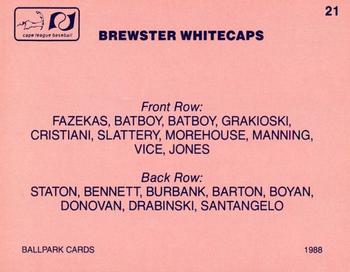 1988 Ballpark Cape Cod League Prospects #21 Brewster Whitecaps Back