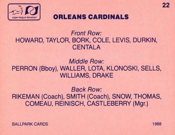 1988 Ballpark Cape Cod League Prospects #22 Orleans Cardinals Back