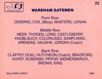 1988 Ballpark Cape Cod League Prospects #25 Wareham Gatemen Back