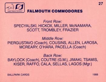 1988 Ballpark Cape Cod League Prospects #27 Falmouth Commodores Back