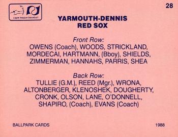 1988 Ballpark Cape Cod League Prospects #28 Yarmouth-Dennis Red Sox Back