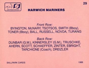 1988 Ballpark Cape Cod League Prospects #29 Harwich Mariners Back