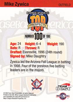 1999 Team Best Baseball America #100 Mike Zywica Back