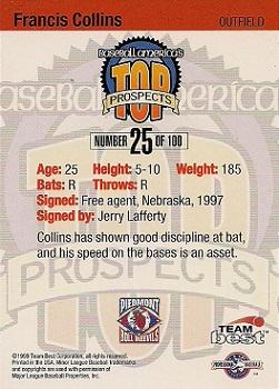 1999 Team Best Baseball America #25 Francis Collins Back