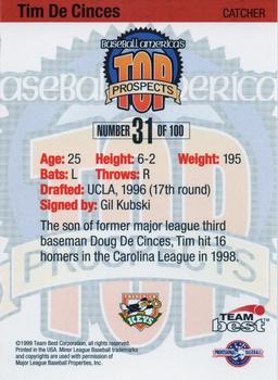 1999 Team Best Baseball America #31 Tim DeCinces Back