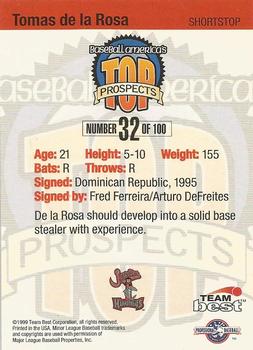 1999 Team Best Baseball America #32 Tomas De La Rosa Back