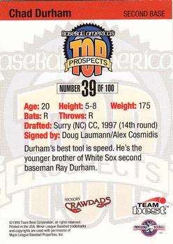 1999 Team Best Baseball America #39 Chad Durham Back