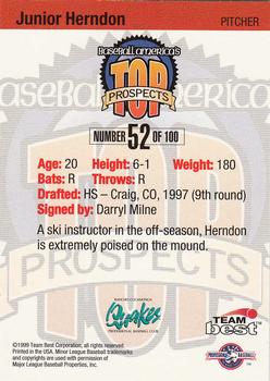 1999 Team Best Baseball America #52 Junior Herndon Back