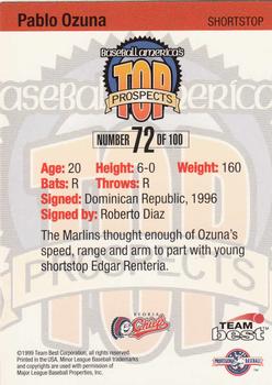 1999 Team Best Baseball America #72 Pablo Ozuna Back