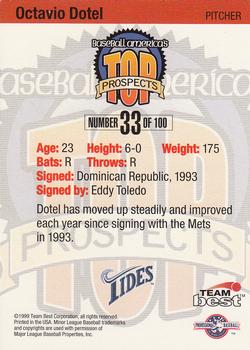 1999 Team Best Baseball America #33 Octavio Dotel Back
