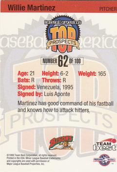 1999 Team Best Baseball America #62 Willie Martinez Back