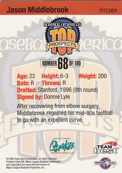 1999 Team Best Baseball America #68 Jason Middlebrook Back