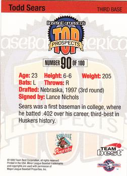 1999 Team Best Baseball America #90 Todd Sears Back