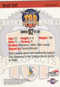 1999 Team Best Baseball America #92 Brett Taft Back