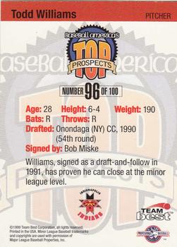 1999 Team Best Baseball America #96 Todd Williams Back