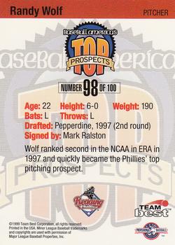 1999 Team Best Baseball America #98 Randy Wolf Back