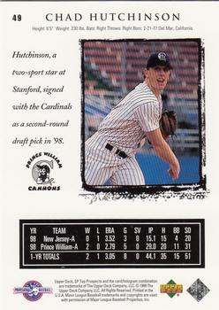 1999 SP Top Prospects #49 Chad Hutchinson Back