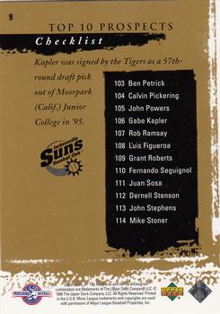 1999 SP Top Prospects #9 Gabe Kapler Back